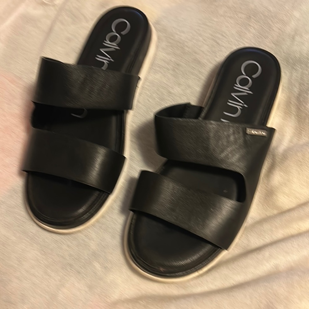 Calvin Klein black leather sandals size 8